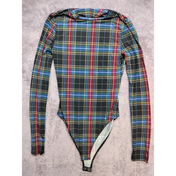 Forever 21 Tops - Forever 21 small bodysuit mock neck plaid long sleeve stretch fall school prep